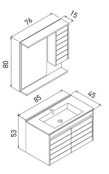 Orka Serra 85 cm Navaro/Antrasit Banyo Dolabı Takımı - Resim 3