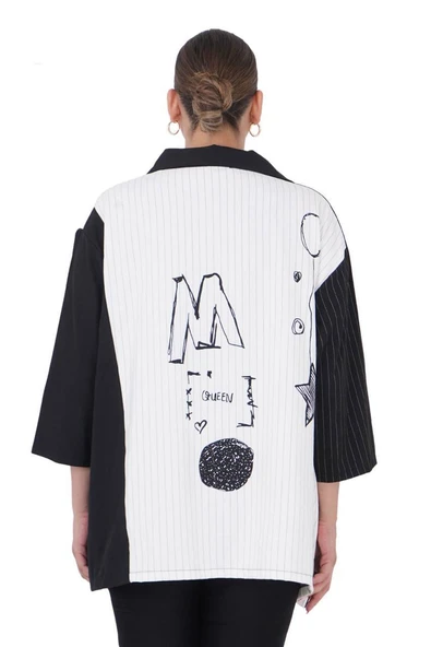 Kadın Büyük Beden Asimetrik Kesim Gömlek Ceket - 3