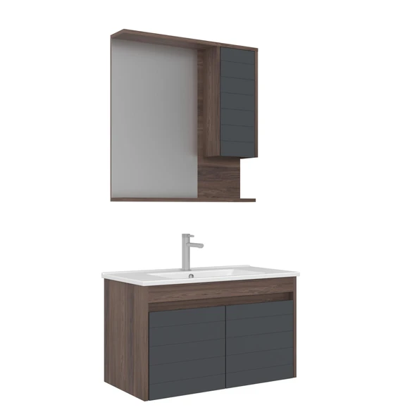 Orka Serra 85 cm Navaro/Antrasit Banyo Dolabı Alt Modül ve Lavabo - Resim 2
