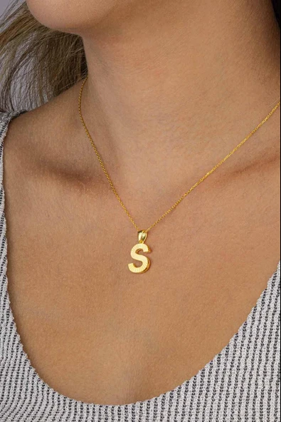 Gümüş Pazarım Altın Kaplama S Harfi Kadın 925 Ayar Gümüş Kolye - Resim 3