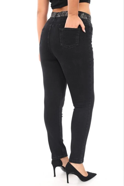 ZANESSI 5217 Büyük Beden Leopar Baskı Toparlayıcı Yüksek Bel Lastikli Dar Paça Kadın Pantolon - Resim 3