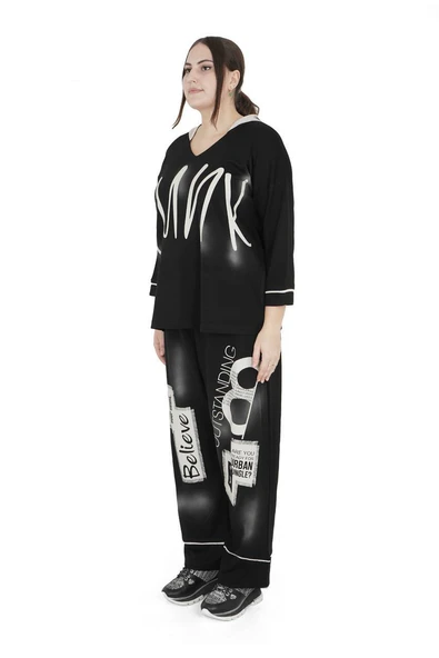 Kadın Büyük Beden Pamuk Alt Üst Uzun Kollu İkili Takım - Resim 2