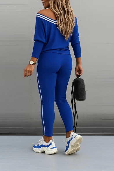 Kadın Uzun Kollu Tek Omuzu Açık Detaylı Viskon Iki Iplik Bluz Ve Pantolon Ikili Takım - Resim 2