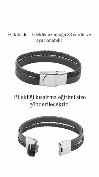 14 Ayar Altın Plakalı Harfe Özel Kelebek Figürlü Doğal Siyah Derili Hediye Bileklik-646 - Resim 5