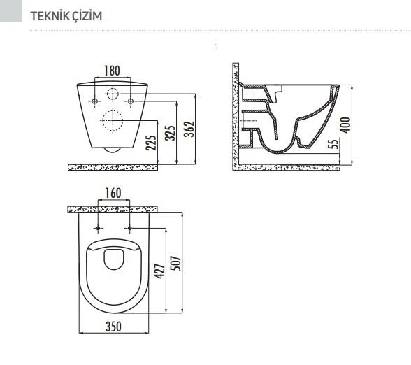 Creavit Terra Rim-Off Kanalsız Asma Klozet (TP329.00) + Duck TP Yavaş Kapanan Kapak 2'li Set - Resim 6