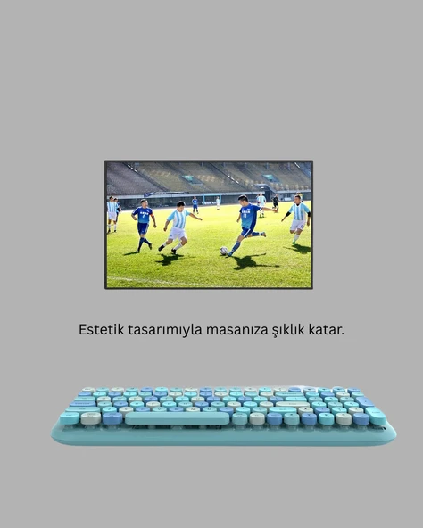 Kablosuz Retro Klavye ve Mouse Seti – 104 Tuşlu, Sessiz Yazım - 2