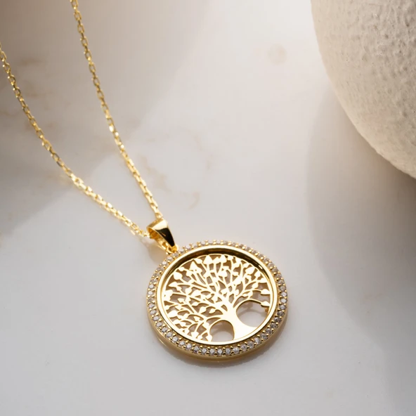 Vaoov 925 Ayar Gümüş Taşlı Hayat Ağacı Kolye - Resim 3