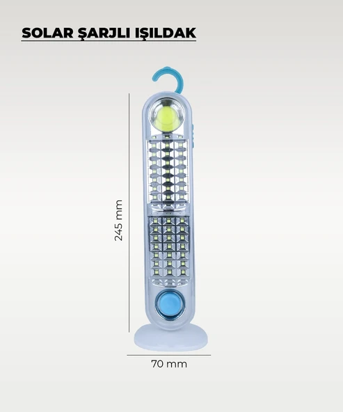 60W Solar / 220V Şarjlı Işıldak - Askı Aparatlı ve Ayaklı - Su Geçirmez - Resim 3