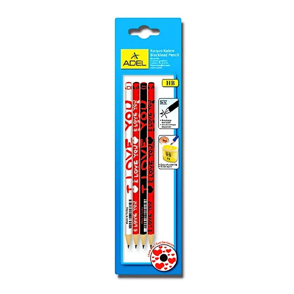 Adel I Love Kurşun Kalem 4 lü Blister ürün görseli