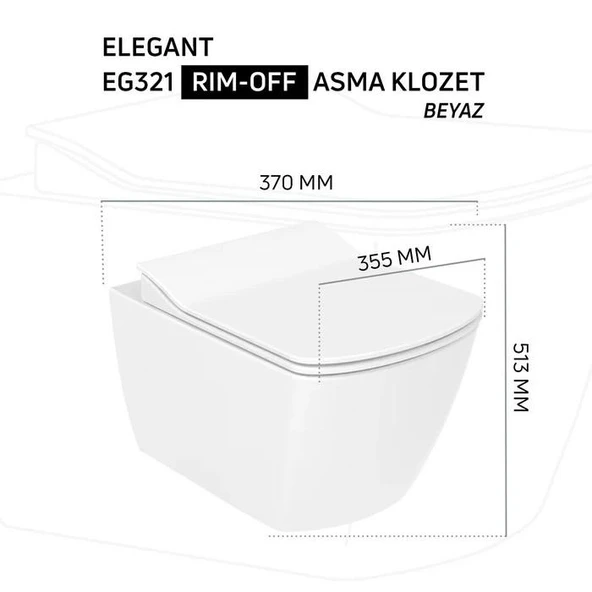 Creavit Elegant Rim-Off Kanalsız Asma Klozet (EG321.00) + Elegant TP Yavaş Kapanan Kapak 2'li Set - Resim 3