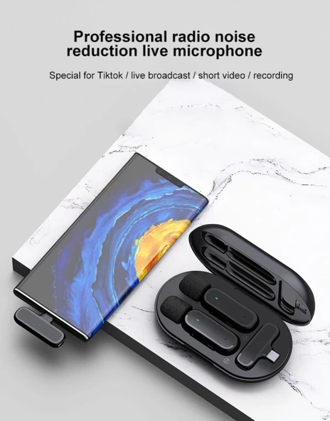 K60/K61 Kablosuz Yaka Mikrofonu | Şarj Kutulu 2.4GHz Gürültü Azaltmalı Mini Mikrofon | iPhone & Android Uyumlu - 3