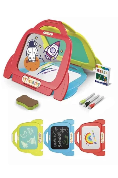 3in1 İlk Çizim Tahtam – Kara, Beyaz ve Şeffaf Tahta Seti, Kalemli & Tebeşirli Çocuk Çizim Oyuncağı - 5