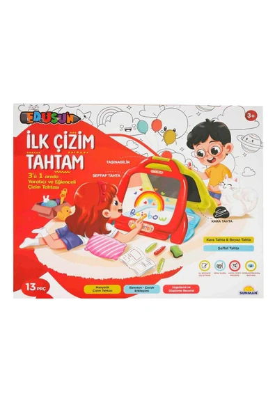 3in1 İlk Çizim Tahtam – Kara, Beyaz ve Şeffaf Tahta Seti, Kalemli & Tebeşirli Çocuk Çizim Oyuncağı - 4