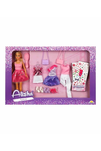 Alisha Fashion Yedek Kıyafetli & Stickerlı Moda Oyunu, 29 cm Moda Bebek Seti - Resim 2