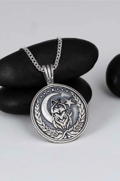 Gümüş Pazarım Bozkurt Ve Ay Yıldızlı 925 Ayar Gümüş Kolye - 3