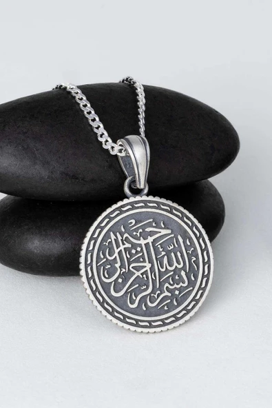 Gümüş Pazarım Besmelei Şerif Yazılı 925 Ayar Gümüş Kolye - Resim 5