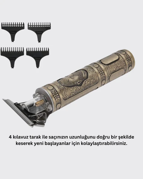 Kompakt Tasarımlı, Güçlü Motorlu Saç sakal Kesme Makinesi ve 4 Kılavuz Tarak - Resim 3