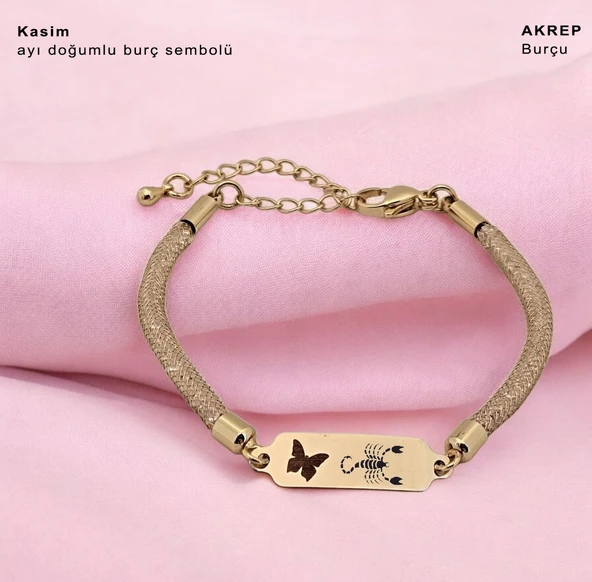 14 Ayar Altın Plakalı Burca Özel Kelebek Motifli Hasır Kordonlu Hediye Bileklik-647 ürün görseli