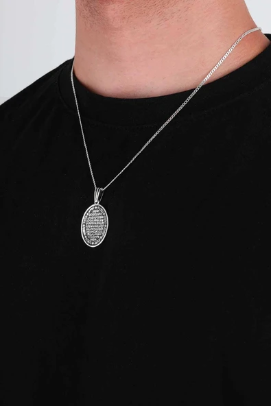 Gümüş Pazarım Besmelei Şerif Yazılı 925 Ayar Gümüş Kolye - 3