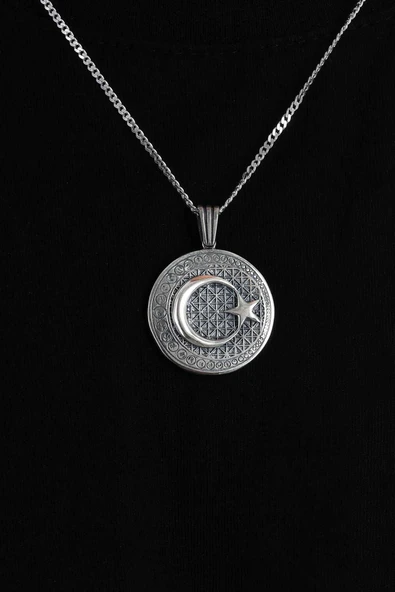 Gümüş PazarımTürk Simgeli Madalyon Ay Yıldız Gümüş Kolye - 2