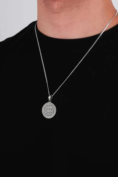 Gümüş Pazarım Besmelei Şerif Yazılı 925 Ayar Gümüş Kolye - Resim 4