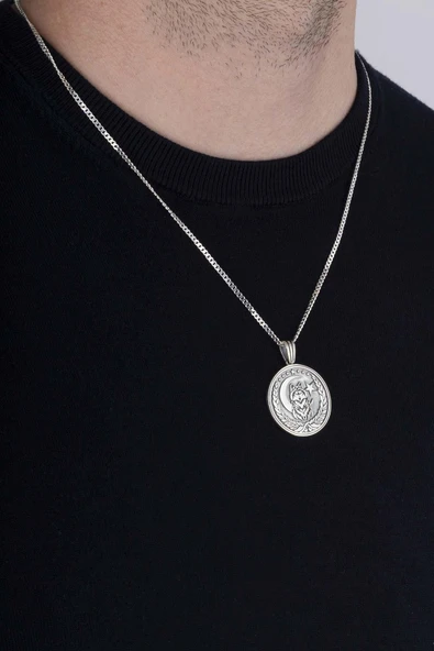 Gümüş Pazarım Bozkurt Ve Ay Yıldızlı 925 Ayar Gümüş Kolye - 4