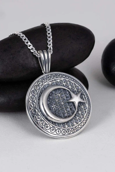 Gümüş PazarımTürk Simgeli Madalyon Ay Yıldız Gümüş Kolye - 4
