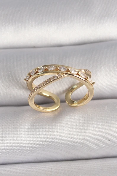 pilelistore Pirinç Gold Renk Zirkon Taşlı Ayarlanabilir Kadın Yüzük - TJ-BYK3577