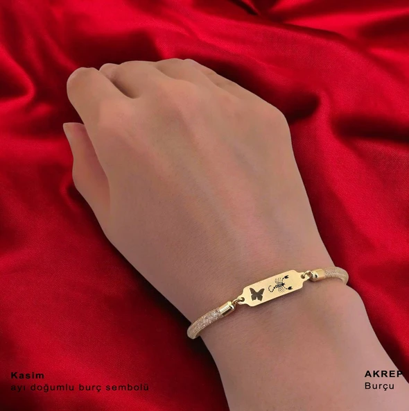 14 Ayar Altın Plakalı Burca Özel Kelebek Motifli Hasır Kordonlu Hediye Bileklik-647 - Resim 2