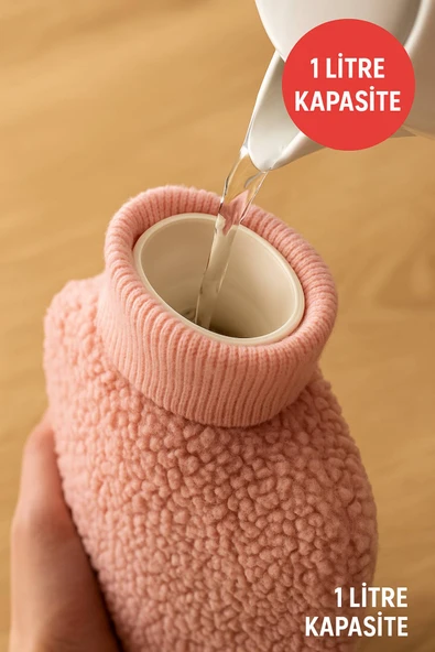 Pembe Peluş Sıcak Su Torbası – Yumuşak, Güvenli ve Şık Saçlı Kız Model, 1 Litre - 6