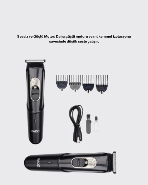 Sessiz Motorlu, Kablosuz Kullanımlı Şarjlı Saç ve Sakal Kesme Makinesi – Taraklı Set - Resim 2
