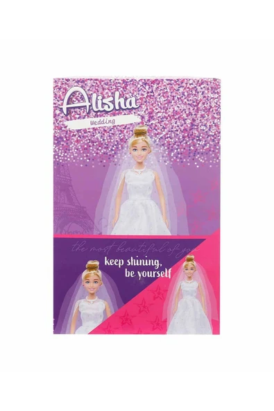 Alisha Gelinlikli Bebek 29 cm – Pırıltı İşlemeli Kabarık Gelinlikli Oyuncak Bebek - 5
