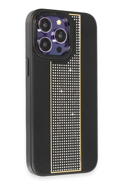 iPhone 15 Pro Kılıf HBC-160 Almera Taşlı Kapak - Siyah - Resim 4