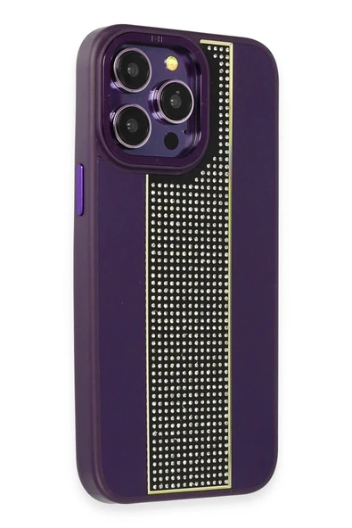 iPhone 15 Pro Kılıf HBC-160 Almera Taşlı Kapak - Derin Mor - Resim 2