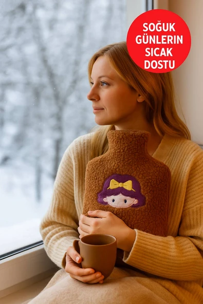 Kahverengi Peluş Sıcak Su Torbası – Yumuşak, Güvenli ve Şık Saçlı Kız Model, 1 Litre - 6