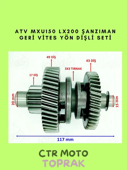 ATV MXU150 LX200 Şanzıman Geri Vites Yön Dişli Seti – 17/49/43 Diş 3x3 Tırnak - 1