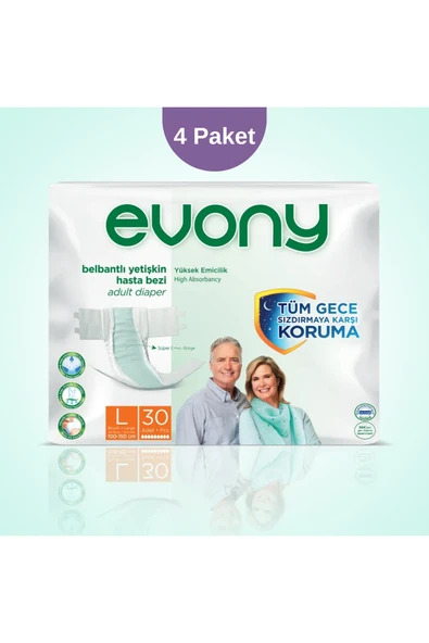 EVONY Belbantlı Hasta Bezi L Beden – 4 Paket (Toplam 120 Adet) ürün görseli