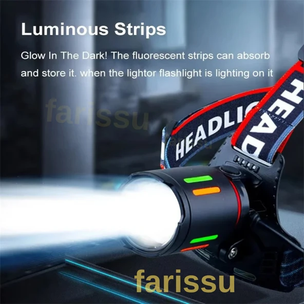 Alaska Profesyonel 30W Lazer LED Şarjlı Kafa Lambası | 1 KM Menzil | Zoom + Powerbank Özellikli - 4