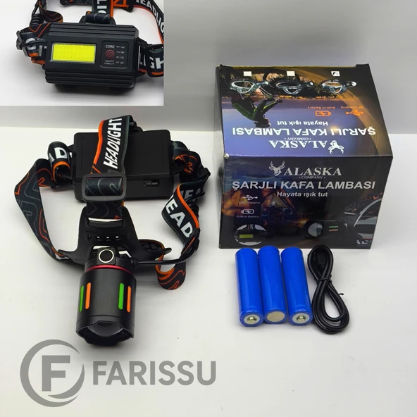Alaska Profesyonel 30W Lazer LED Şarjlı Kafa Lambası | 1 KM Menzil | Zoom + Powerbank Özellikli - 8