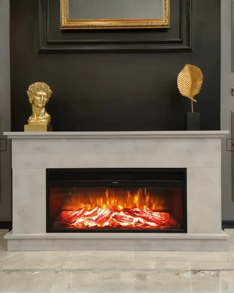 Dlc Large Penida Retro Beton Desen 1800 Watt Dekoratif Elektrikli Şömine - 5