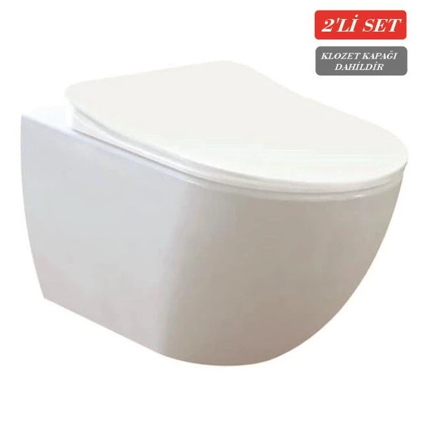 Creavit Free Rim-Off Kanalsız Asma Klozet 1.Kalite (FE322.02) + Duck TP Yavaş Kapanan Kapak 2'li Set ürün görseli