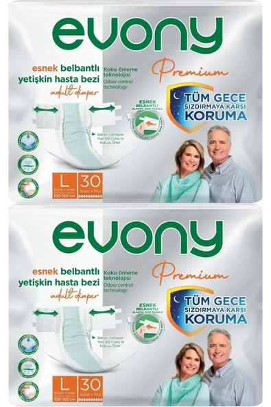 EVONY Premium Hasta Bezi Yetişkin Bel Bantlı Tekstil Yüzey L-büyük 60 Adet ürün görseli
