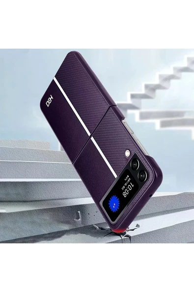 Samsung Galaxy Z Flip 4 Kılıf HBC-155 Lizbon Kapak - Derin Mor - Resim 12