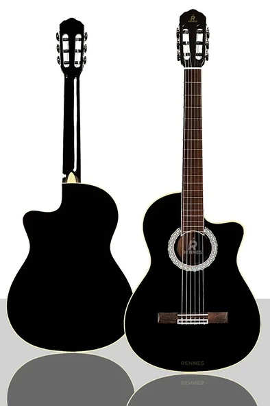 Rennes RGS-44BK Siyah Kesik Kasa Klasik Gitar-OUTLET Minör Kozmetik Kusurlu (SIFIR ÜRÜN Ton ve Sap Dengesi Sorunsuz) ürün görseli