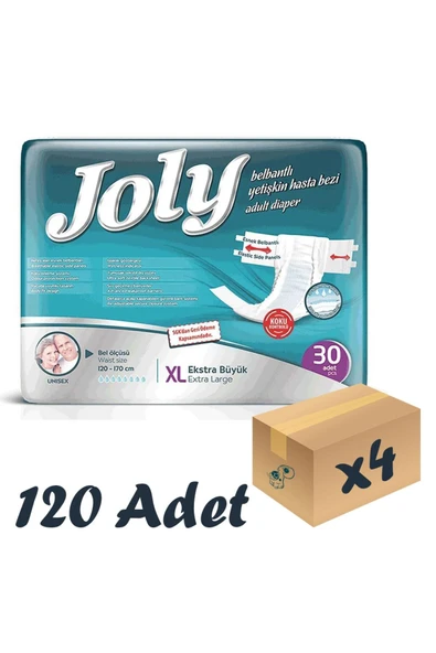 JOLY Yetişkin Hasta Bezi XL – 120 Adet (4 x 30’lu) | Bel Bantlı, Yüksek Emicilik, Tekstil Yüzey ürün görseli