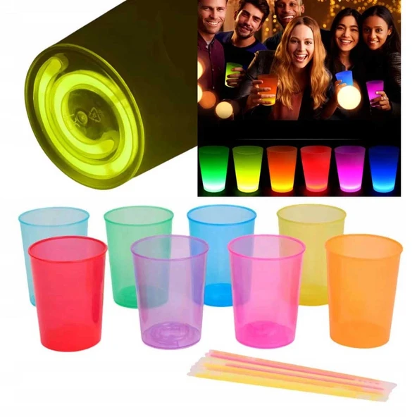 pilelistore Karanlıkta Yanan Gece Işığı Mega Glow Bardaklar 8 Adet 8.5 x 10.5 cm
