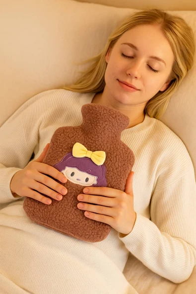 Kahverengi Peluş Sıcak Su Torbası – Yumuşak, Güvenli ve Şık Saçlı Kız Model, 1 Litre - 5