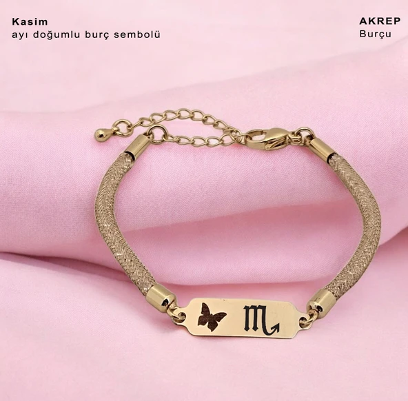 14 Ayar Altın Plakalı Doğum Ayına Özel Hasır Kordonlu Kelebek Motifli Hediye Bileklik-647 ürün görseli