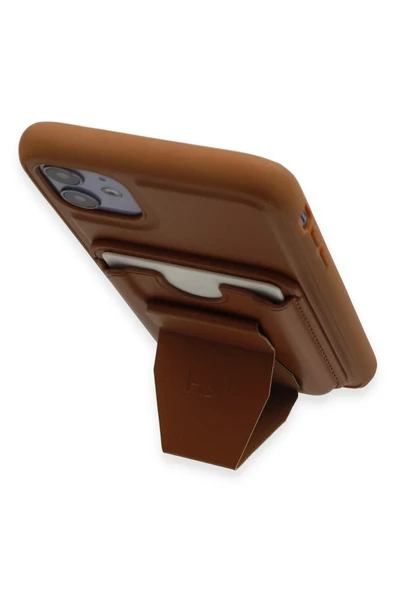iPhone 11 Kılıf HD Deri Luxury Magnet Kartvizitli Kapak - Kahverengi - Resim 7