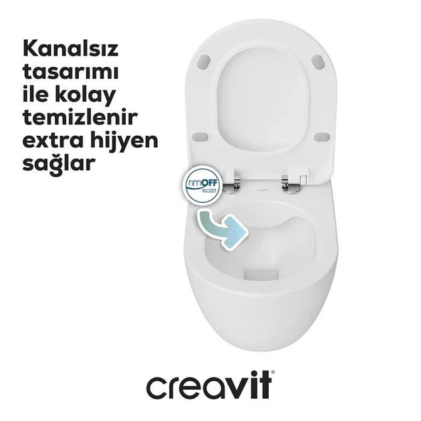 Creavit Free Rim-Off Kanalsız Asma Klozet 1.Kalite (FE322.02) + Duck TP Yavaş Kapanan Kapak 2'li Set - Resim 4